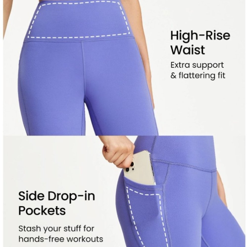 GLOWMODE 24" FeatherFit™ 7/8 Yoga Leggings Ultra -Stretchy Y-shaped Seam Belly S